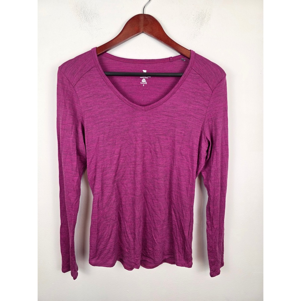 Segments Womens Small Magenta Purple 100% Merino Wool V-Neck Long Sleeve Top S